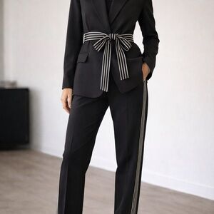 BNWT Twin-Set Black Trousers with Cream Contrast Stripe